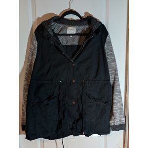 Torrid Women’s Hooded Utility Jacket Black Gray Knit Sleeves Size 3